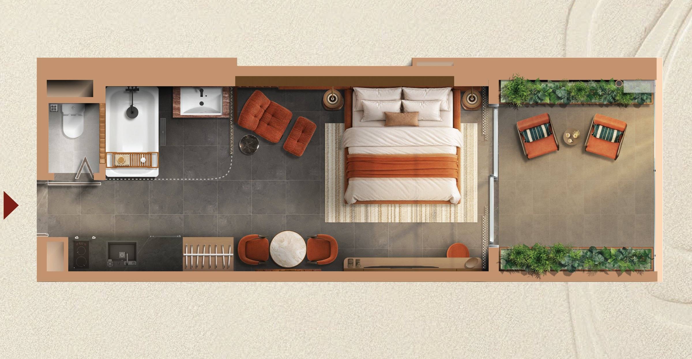 Mặt bằng căn hộ Studio Q'Terra Quy Nhơn